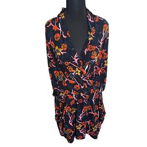 Rachel Rachel Roy Botanical Bird Print Surplice Mini Beach Dress Sz L Pockets